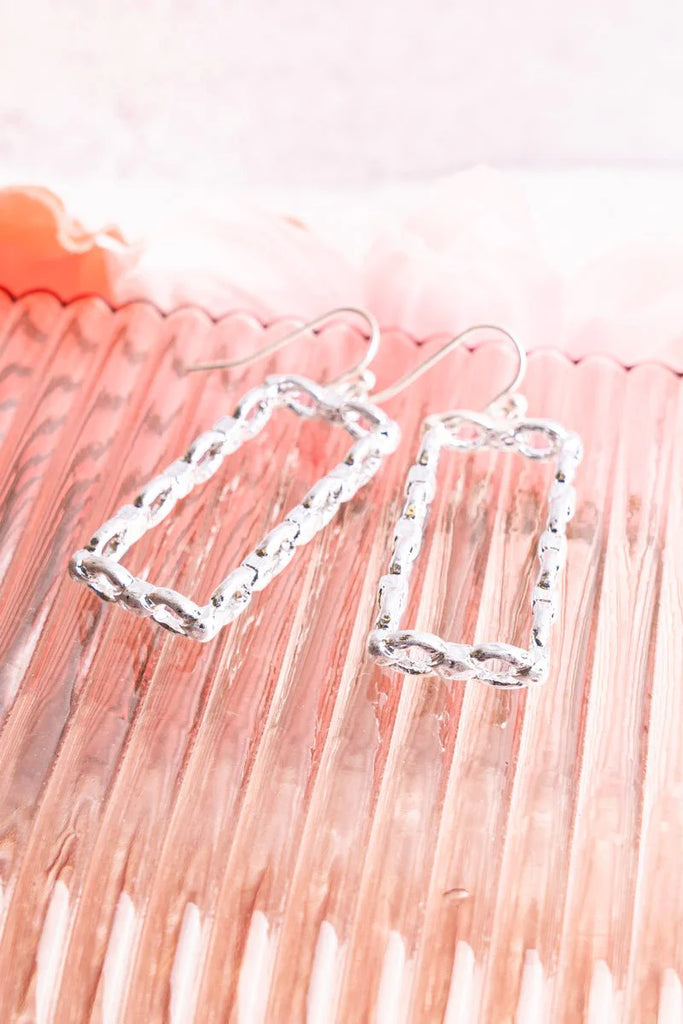 Chain Link Oblong Earrings (Silver) - Sassy & Southern