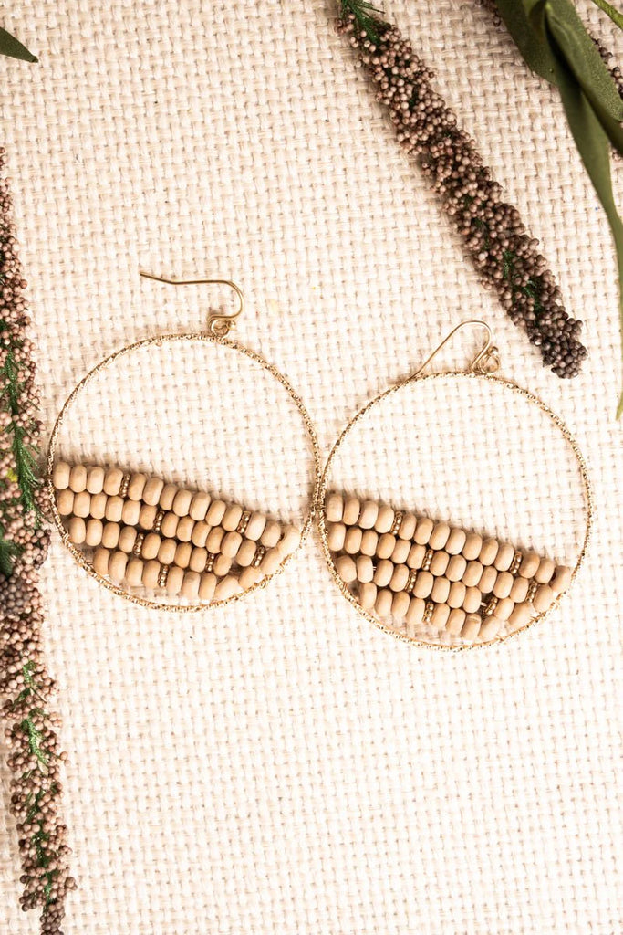 Round Wood Bead Earrings (Natural) - Sassy & Southern