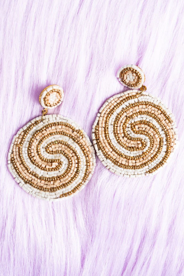 White & Gold Seed Bead Swirl Earrings - Sassy & Southern