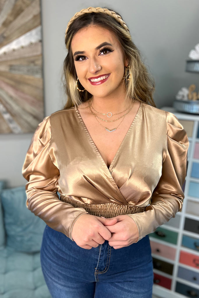 Champagne Silky Smocked Top - Sassy & Southern