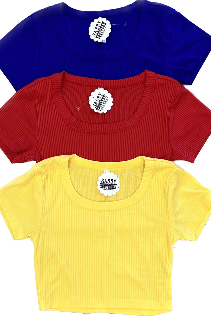 Ribbed Cropped Top (Red, Blue, Yellow) - Sassy & Southern